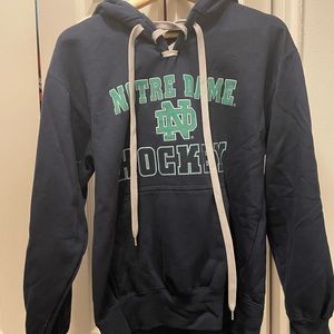 Notre Dame hooded sweatshirt size small, navy blue , Hockey logo, Excellent cond